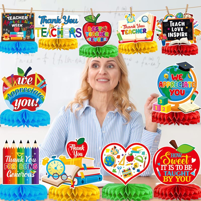 Yavxzvbw 12Pcs Teacher Appreciation Table Decorations Honeycomb Centerpieces Thank You Teachers Table Centerpieces Teacher Appreciation Decorations for Teachers Day Party Decorations - Image 3